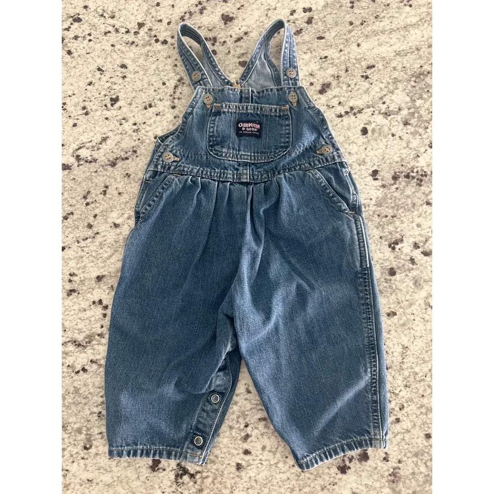 Vintage 90s OshKosh B'gosh Pleated Denim Vestbak Overalls Size 12M